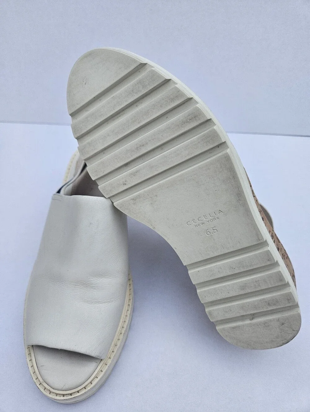 Cecelia New York White Leather Platform Wedge Sandals - Size 6.5